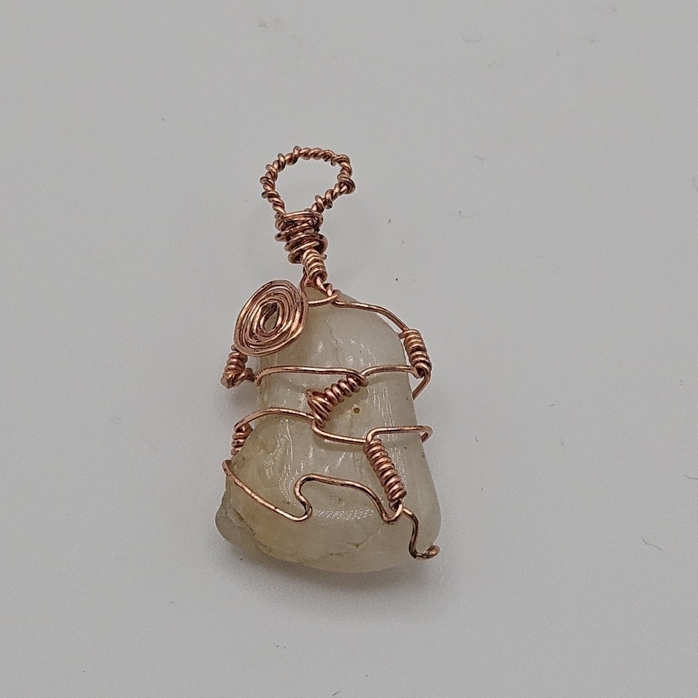 copper wire wrapped stone pendant white